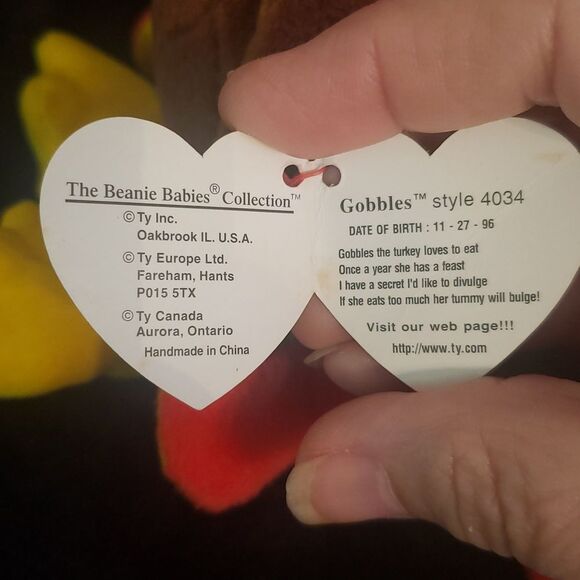 Vintage 1996 Ty Beanie Baby GOBBLES the Turkey - Picture 6 of 8